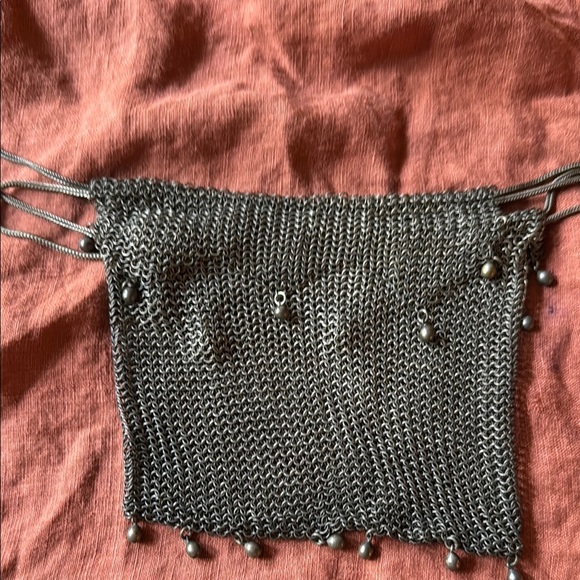 Antique Wire Mesh Chainmail Beaded Fringe Miser Reticule Drawstring Bag Purse - Picture 1 of 9